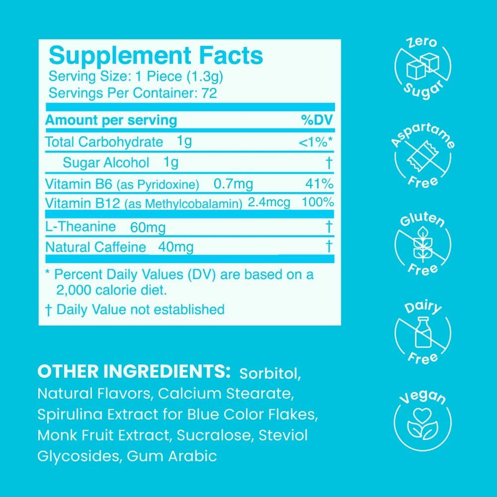 Neuro Energy & Focus Mints - Sugar Free Breath Mints with 80Mg Natural Caffeine, B Vitamins & L-Theanine - Vegan Brain Supplement for Exercise, Study & Daily Focus - Peppermint, 72 Ct